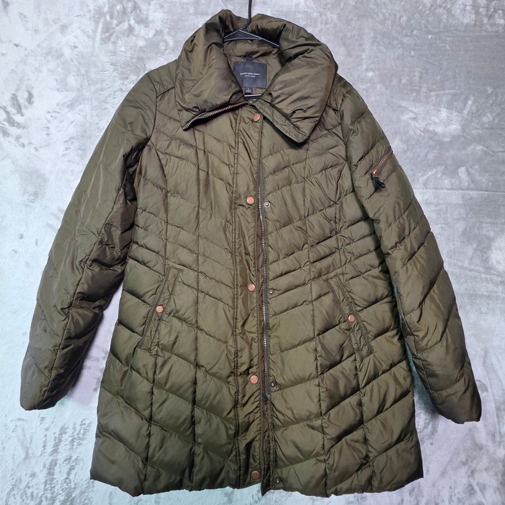 Marc New York Andrew Marc Olive Green Down Puffer Coat Large Chevron Jacket
